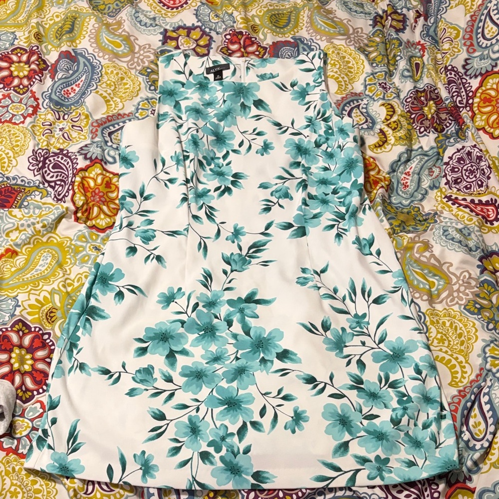 Alyx Floral Dress in White and Teal